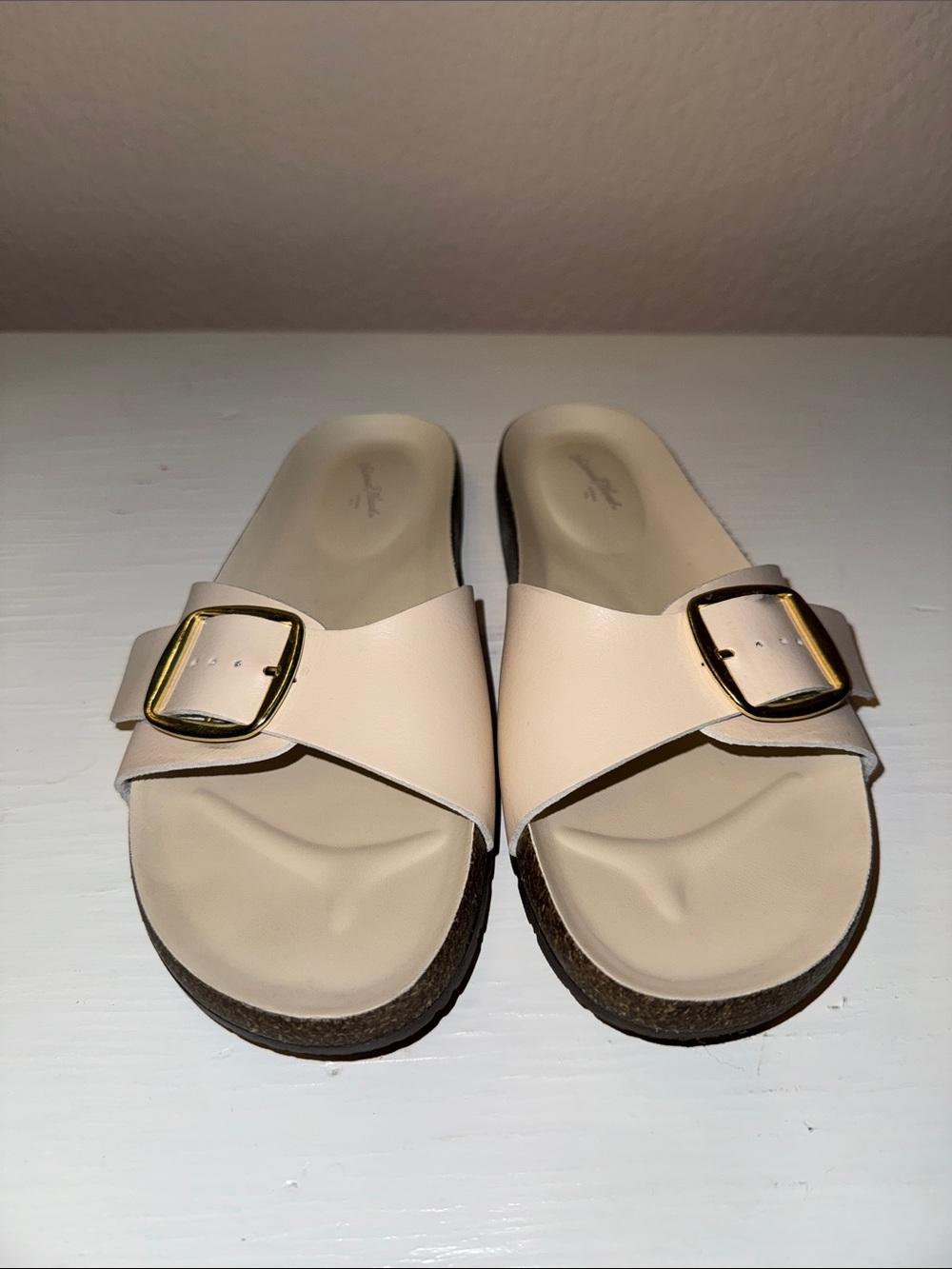 Universal Thread Cream Slide Sandals with Gold Buckle